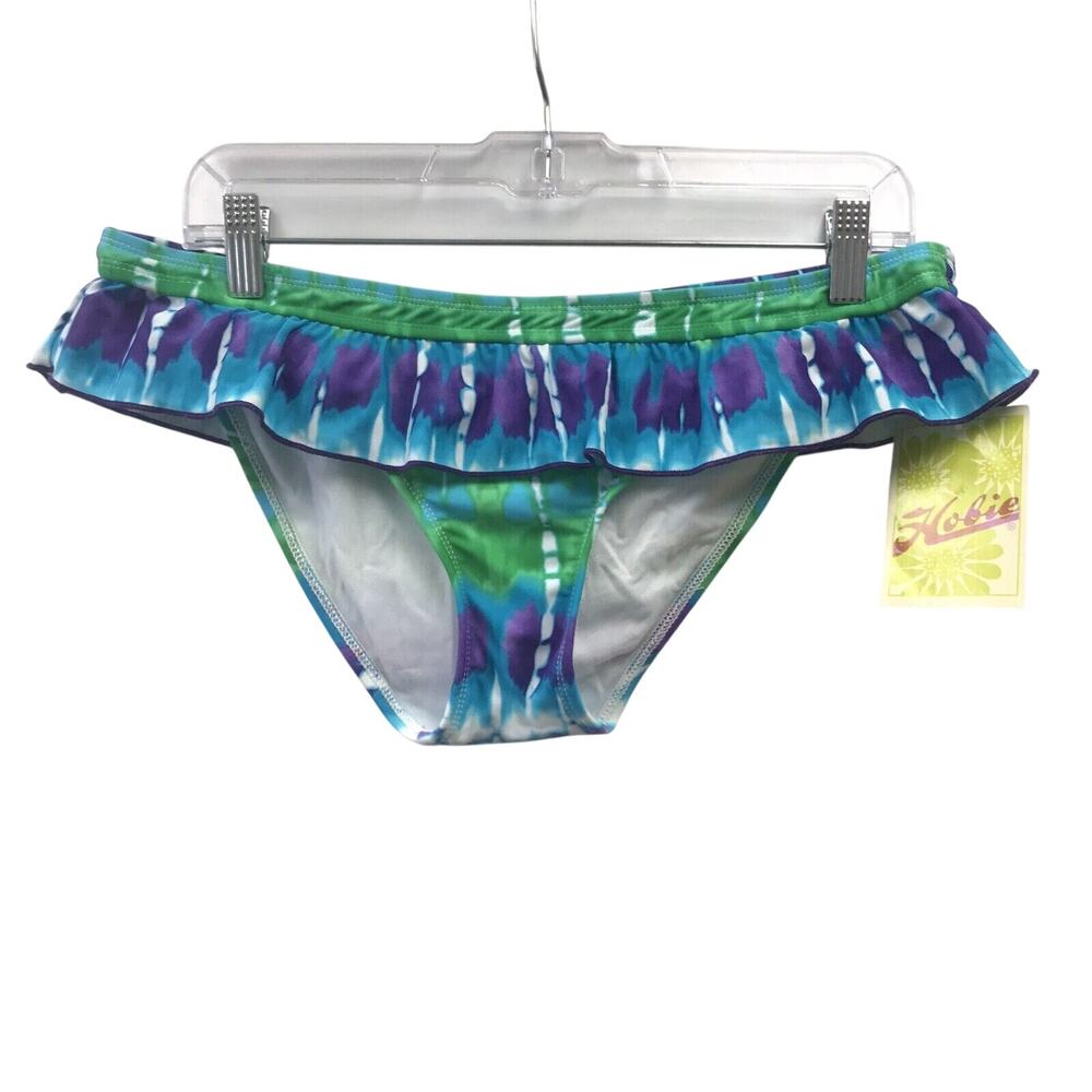 Hobie Bikini Womens Large Swim Suit Bottom Ruffle Blue Purple Green